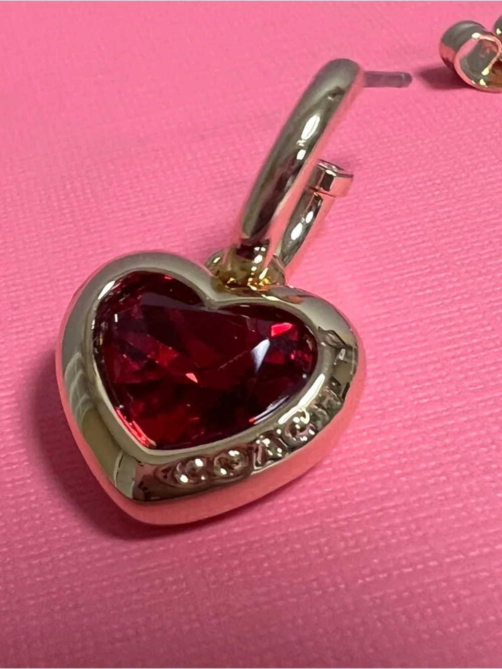 Coach Heart Huggie Earrings In Gold & Red NWT - Picture 2 of 7